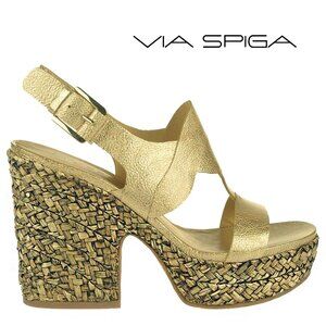 VIA SPIGA ~ “Flora” Gold Leather Platform Heels ~ 8M  EUC
